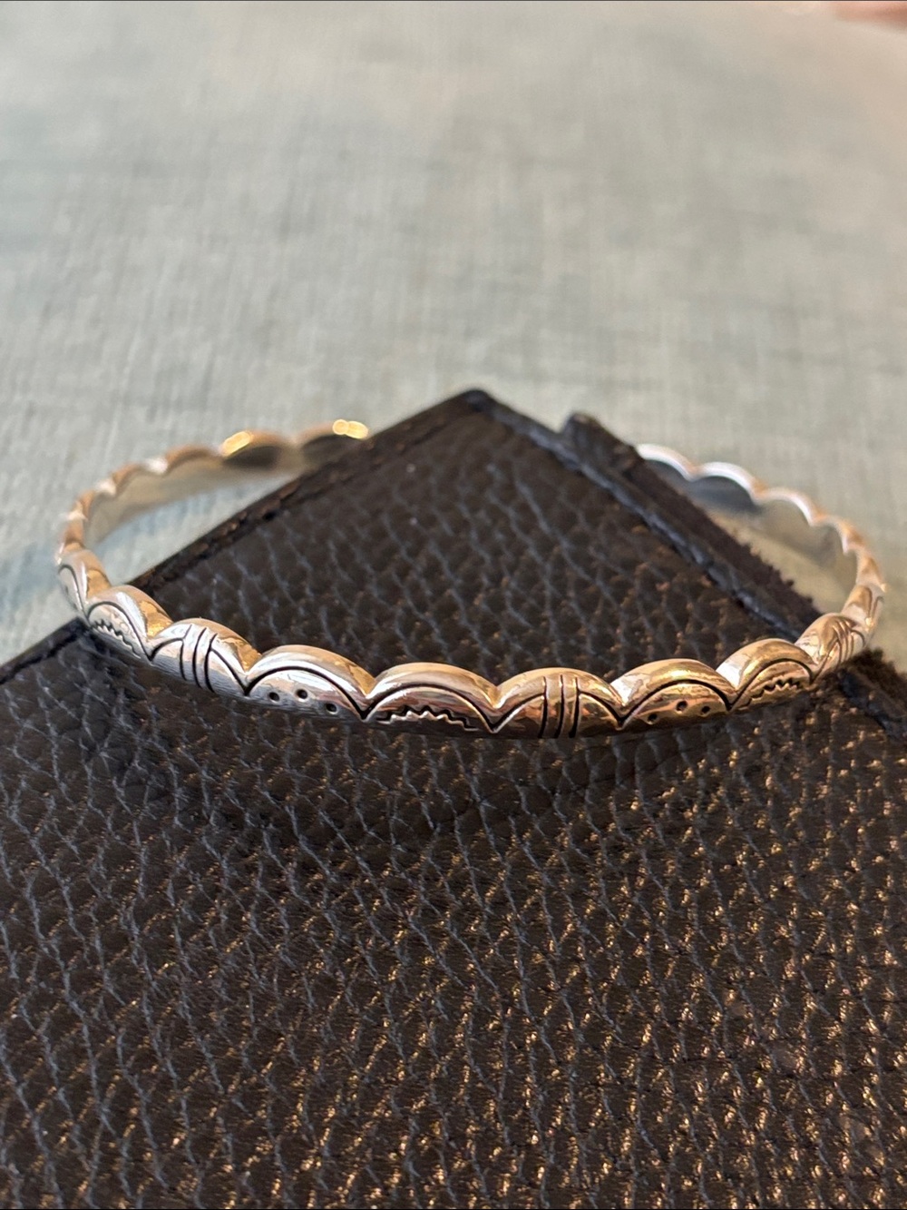 Brighton Silver Scallop-Edge Engraved Bangle Bracelet
